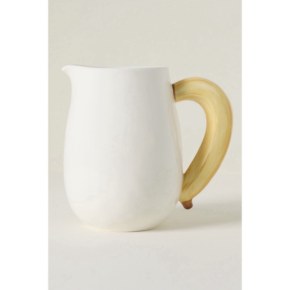 Farm Rio X Anthropologie Hand Painted Yellow Banana Stoneware Pitcher 55 oz. NWT